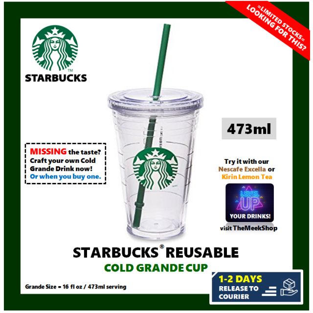 Starbucks Reusable Cold Grande Cup 473ml with FREE Straw Brush Cleaner