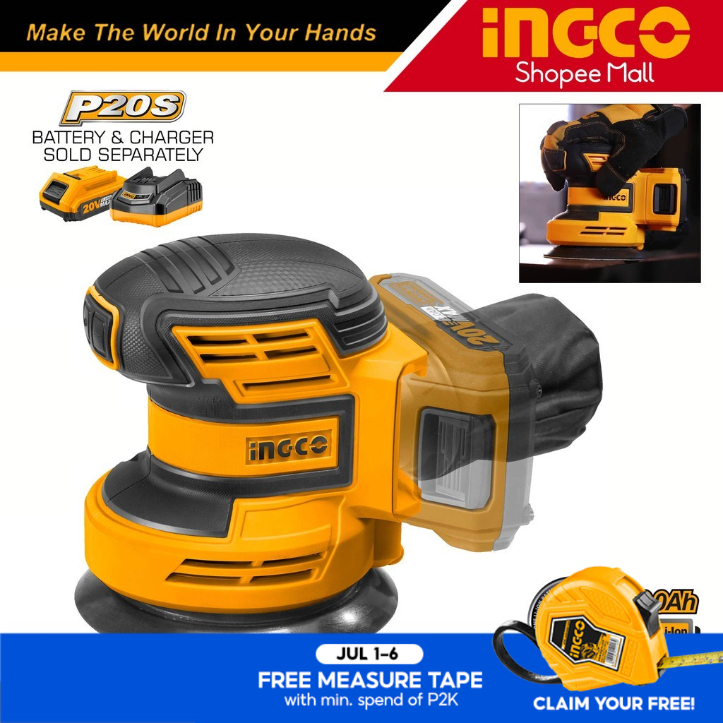 Ingco CROSLI2001 LithiumIon Cordless Random Orbital Sander 20V P20S