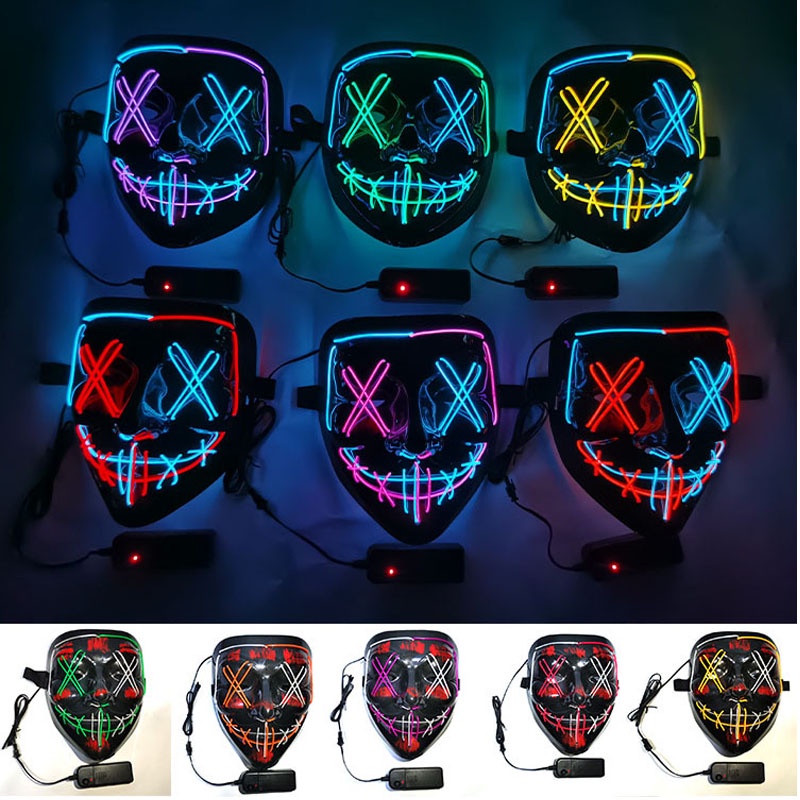 LED Glowing Mask Horror Ghost Face Fluorescent Mask Festive Ball Cold ...