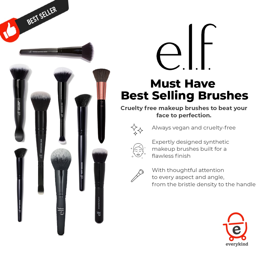 Elf Eye & Face Makeup Brushes Putty, Blush, Bronzer, Foundation