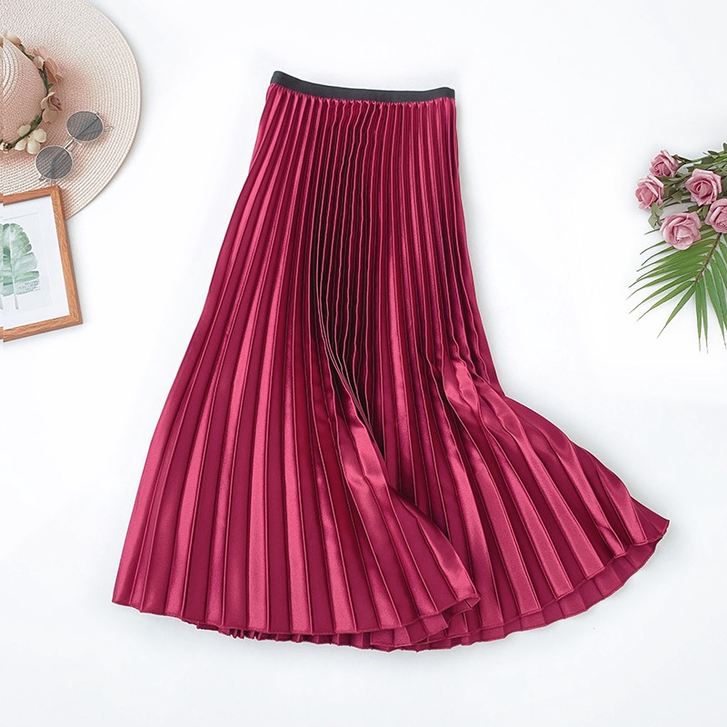 red long pleated skirt