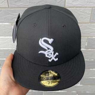 【Ready stock】mlb players Style Chicago White Sox flat brim cap full disclosure size hat black unisex hip hop snapback hat #1