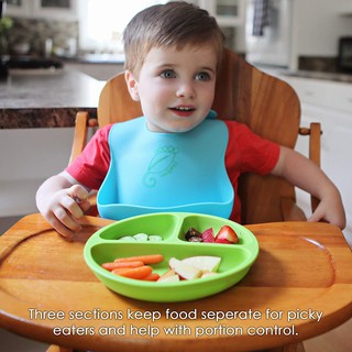 KOBWA Baby Silicone Placemat,Silicone Child Feeding Mat with Suction Cup,Non-Slip,One-Piece Divided Baby Placemat Stay Put Bowls Feeding Dishes for Kids-Red