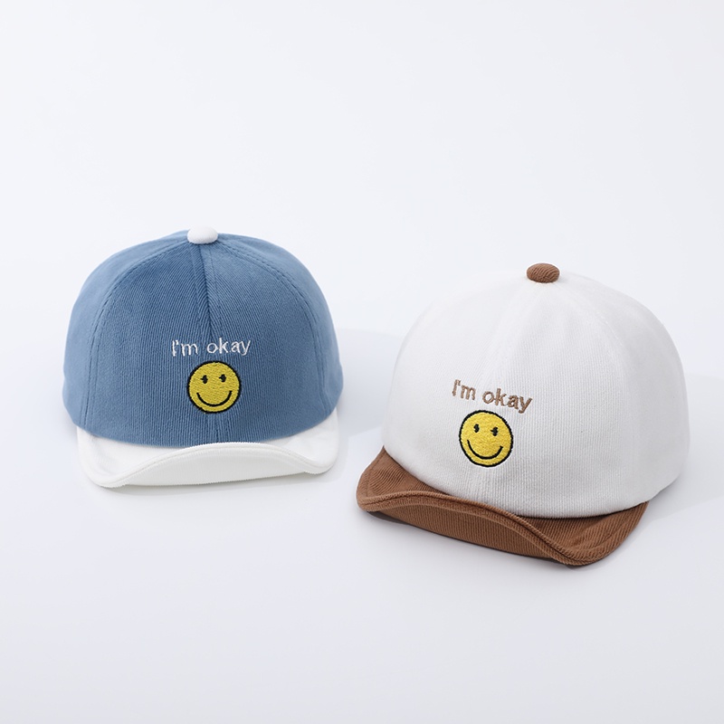 Baseball Cap Cute Smiling Face Children Babies Autumn Winter Corduroy Quilted Soft Eaves Cap
