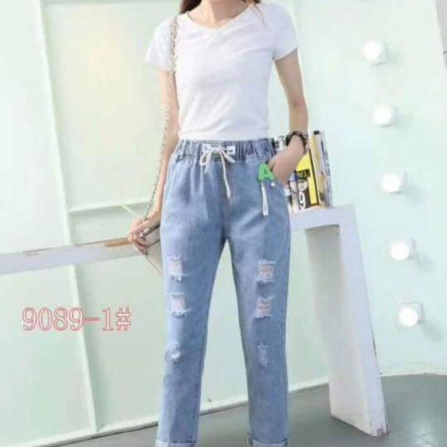 garterized denim pants