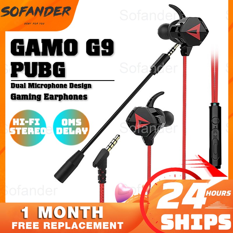 GAMO G9 Gaming Headphone Stereo Bass Dual Microphone Earphones Noise