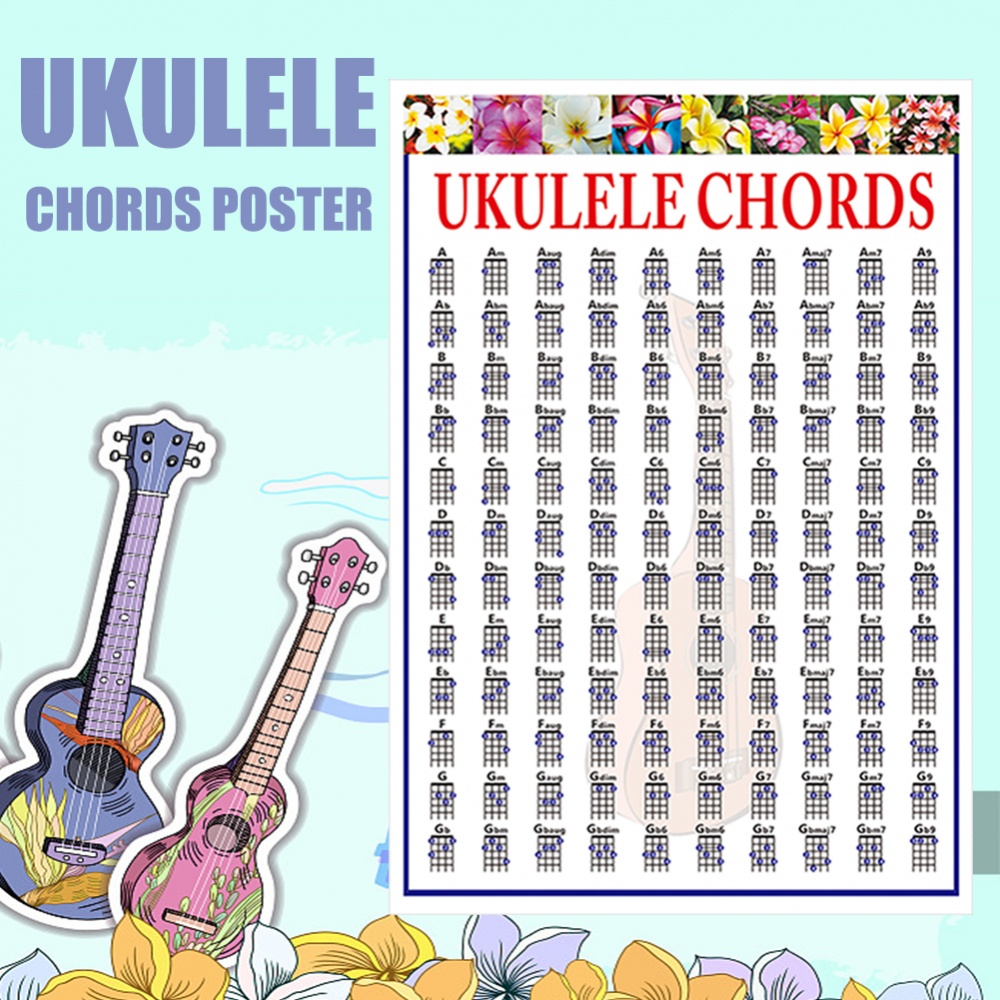 COLORFULUkulele Chord Chart Poster of Educational Chords Ukelele