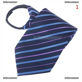 【COD√summer】 Lazy Men's Zipper Necktie Solid Striped Casual Business Wedding Zip Up Neck Ties #2