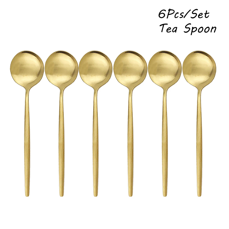 6Pcs/Set Gold Dinnerware Spoon Set Stainless Steel Cutlery Set Dinner