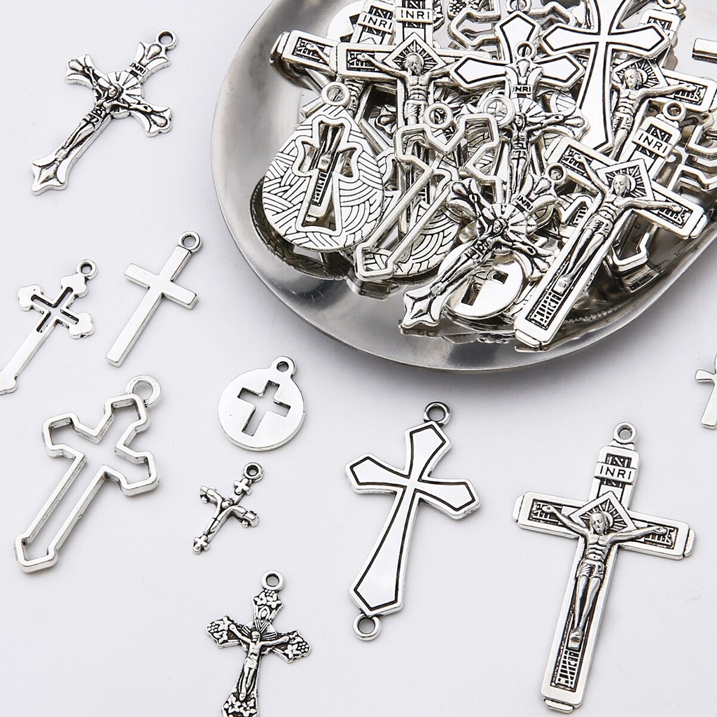 1040Pcs Vintage Cross Religion Charms Alloy Christian Pendant For Handmade Necklaces Jewelry