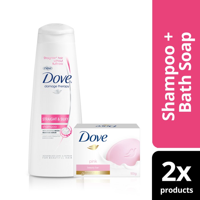 Dove Straight And Silky Shampoo 350ml Pink Beauty Bar 100g