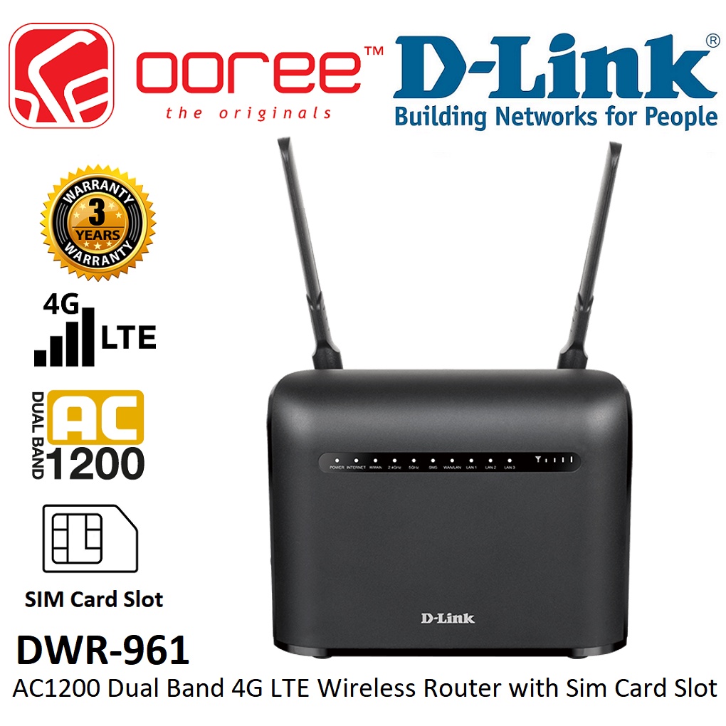 D-LINK DWR-961 AC1200 DUAL BAND 4G GIGABIT LAN WIRELESS ROUTER WITH SIM ...