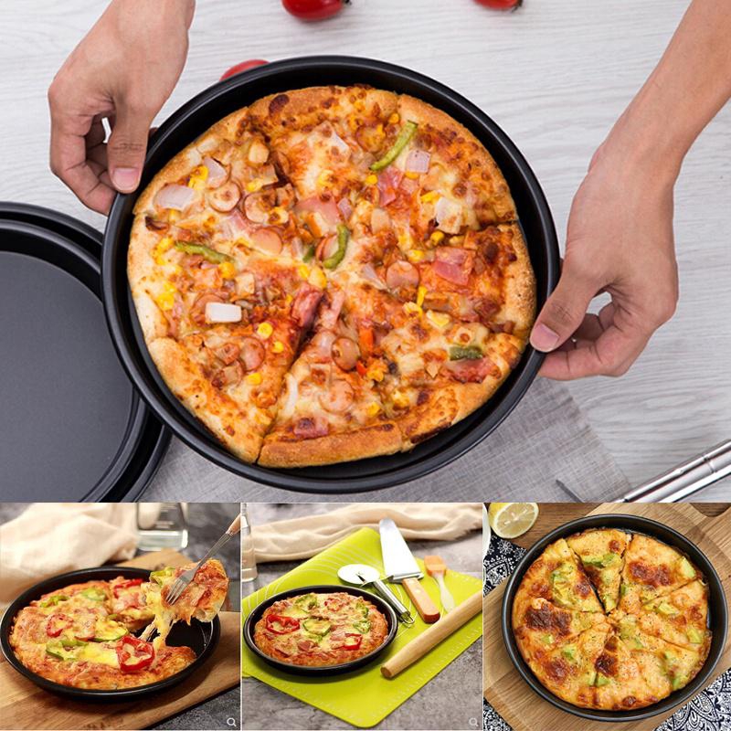 Haoyushangmao Pan Pizza Plate Kitchen Pizza Dish Baking Tray Home Baking Oven 6/7/8/9/10 Inch Inch Round Cake Mold Non-stick Tray Color : Black, Size : 9 inches 