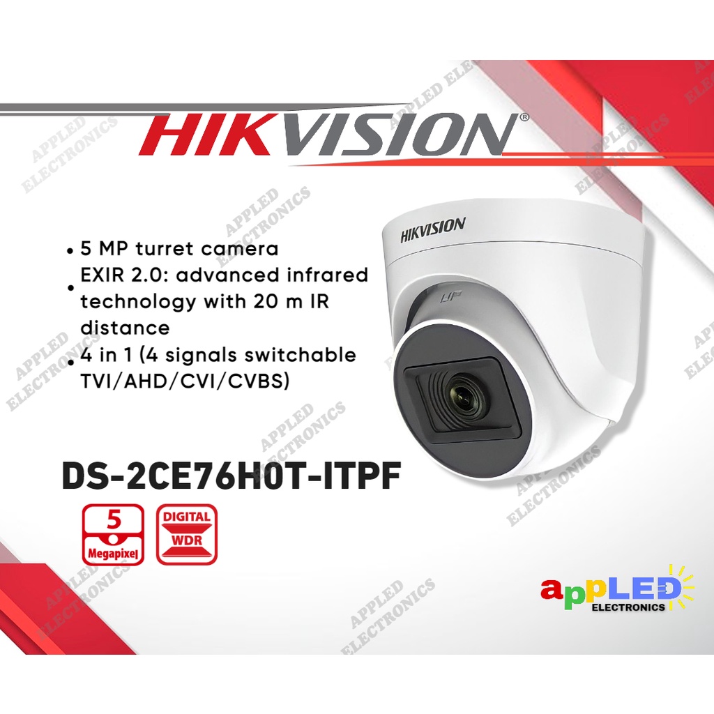 Hikvision DS-2CE76H0T-ITPF (C) 5MP Turret Analog Infrared CCTV Camera ...