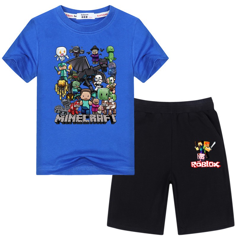 Boys Roblox Shorts Minecraft Shirt Sets Summer Fashion Cloth Shopee Philippines - roblox minecraft shirts