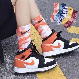 Nike ins Basketball Socks Sports Socks fashionable tie dye high socks unisex Non-slip Durable socks