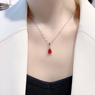 New ruby drop necklace S925 sterling silver spruce pendant woman elegant temperament micro set simple collarbone chain