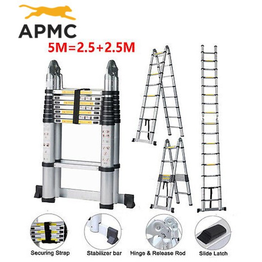APMC Aluminum Telescopic Ladder Double Sided 5M /16.4ft (16 steps