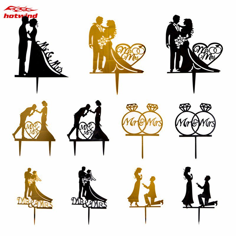 HW Wedding Acrylic Cake Topper Bride Groom Mr Mrs Wedding Decorations ...