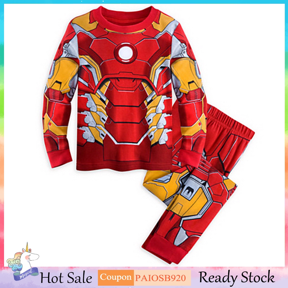 Sugar Child Kids Boy Iron Man Costume Cotton Tops Pants 2pcs Set Superhero Clothes Shopee Philippines - iron man pants roblox
