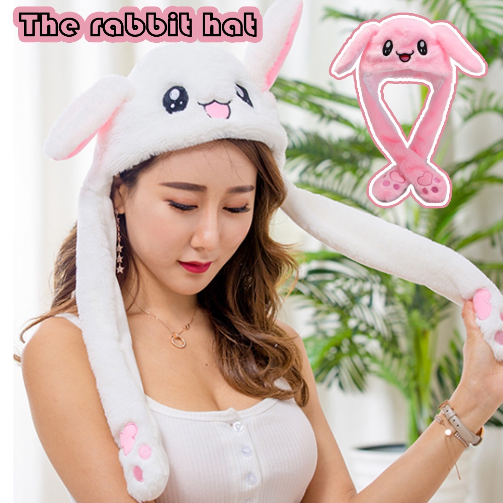 Tik Tok DouYin Cute Plush Rabbit Pinching Bunny Ear Hat Can Move Airbag Cap Gift 