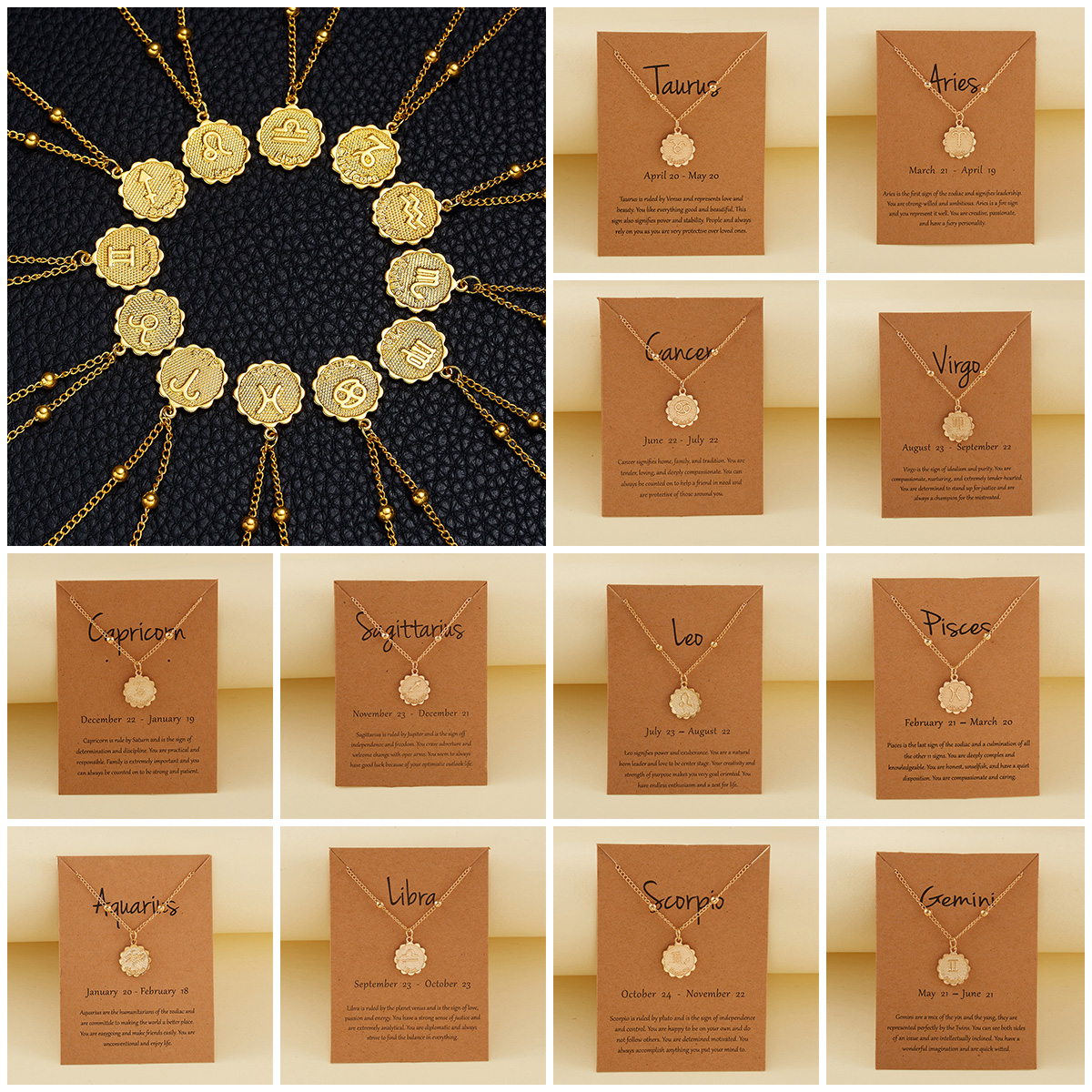 Round Coin Twelve Constellations Pendant Necklace Paper ...