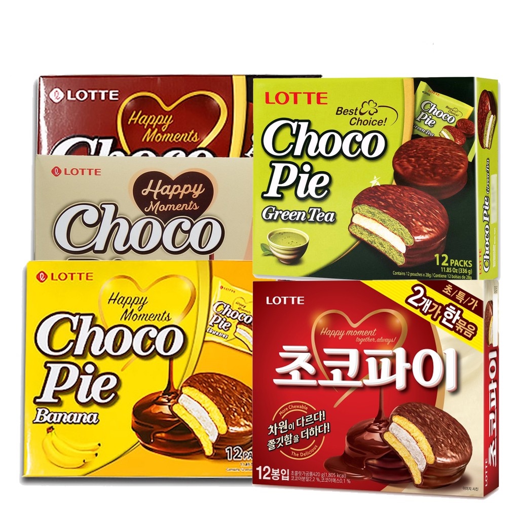 LOTTE CHOCO PIE ORIGINAL, BANANA, GREENTEA, CACAO, BROWNSUGAR 336G