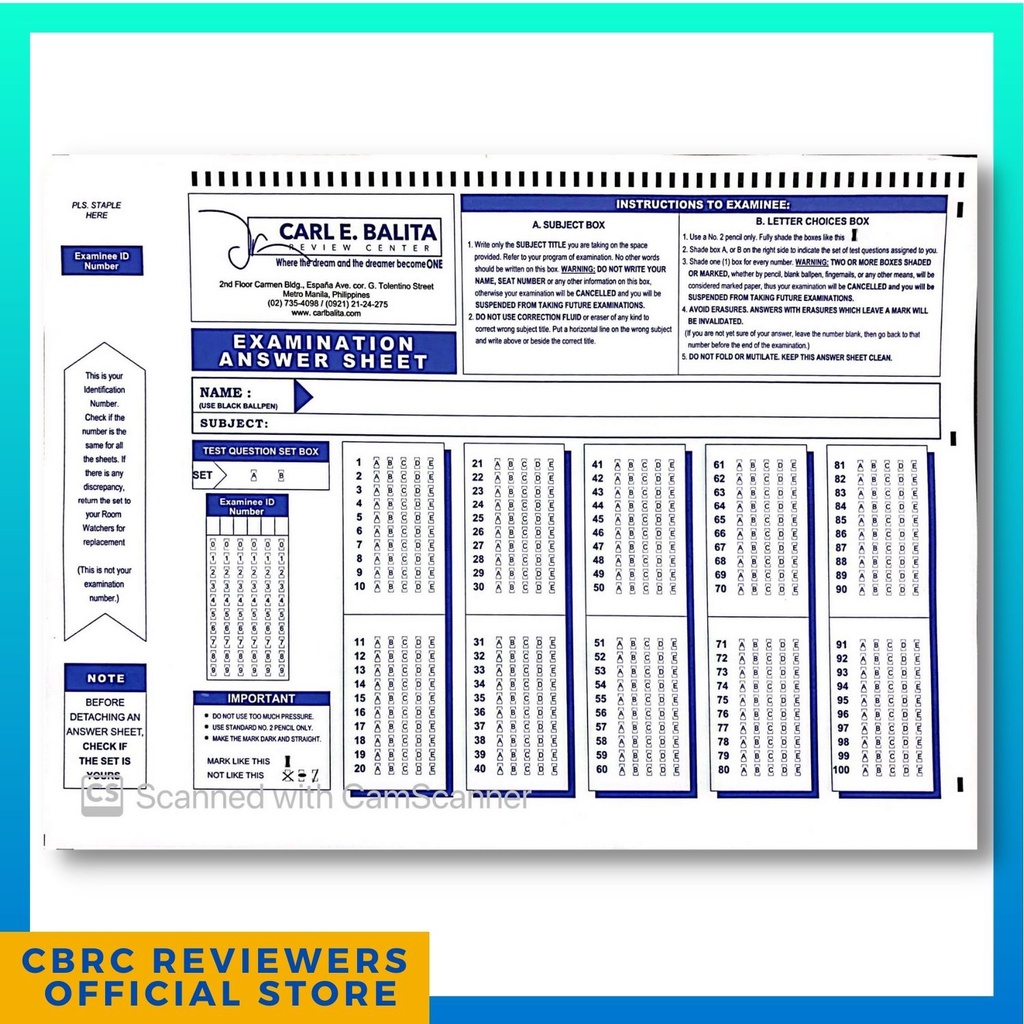 5 Pieces CBRC Examination Answer SCANTRON Sheets Folded Shopee 