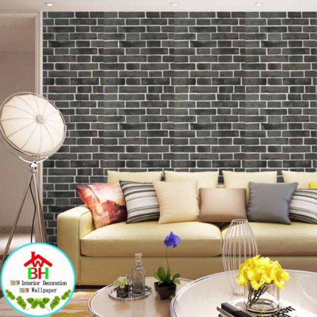 BHW Wallpaper Bricks Design Color Gray SelfAdhesive Wallpaper PVC