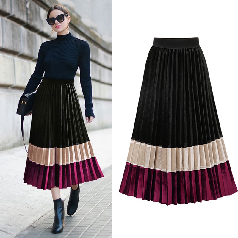 long pleated a line skirt