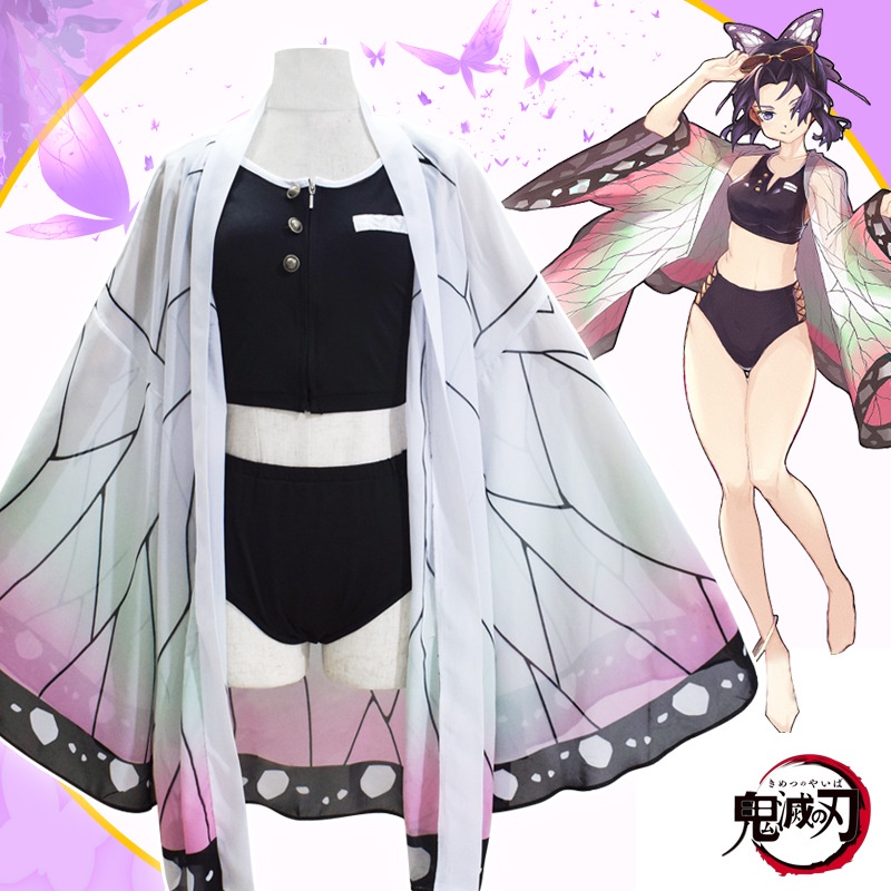 Demon Slayer Kochou Shinobu Cosplay Swimsuit Kimetsu No Yaiba Womens Summer Split Swimsuits 4625