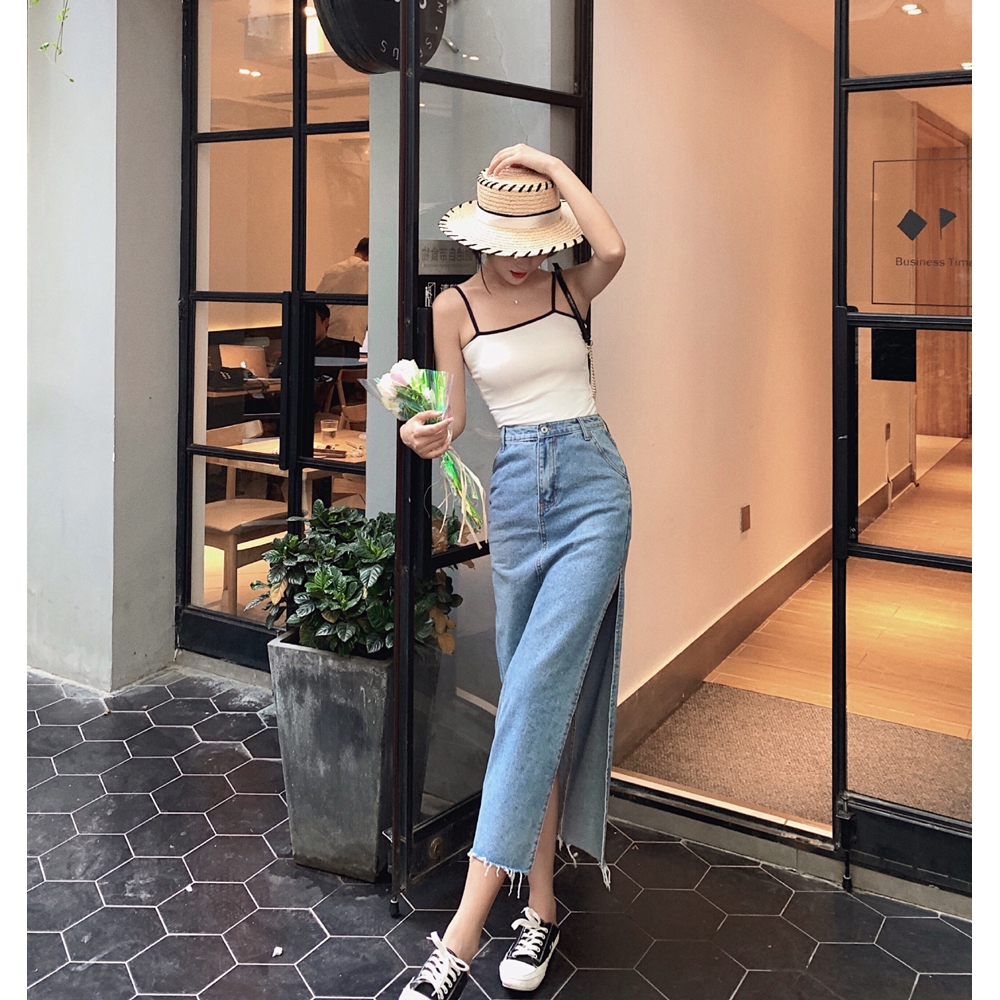 jean skirt with side slits