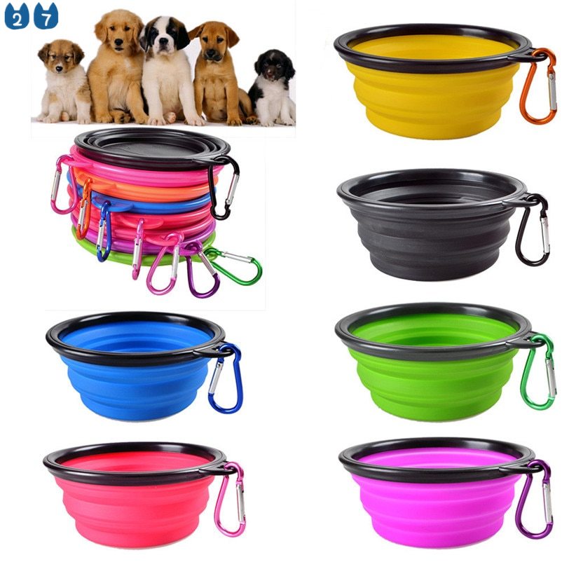vapeonly Foldable Pet Cat and Dog Double Travel Bowls Feeding & Watering Supplies Gray Silicone Texture is not Easy to Slip 