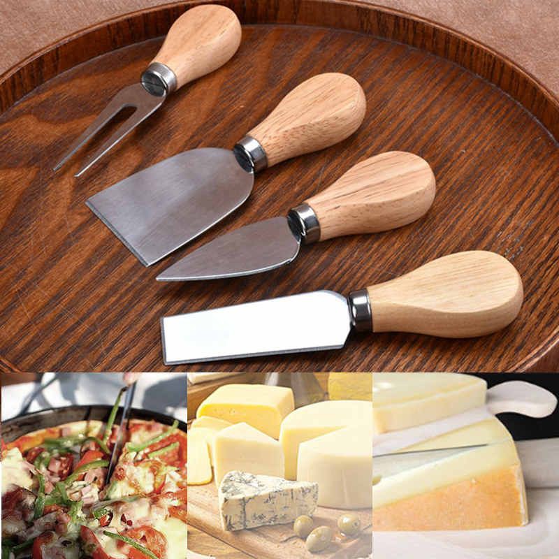 4pcs Set Cheese Slicer Wooden Handle Stainless Steel Cheese Slicer
