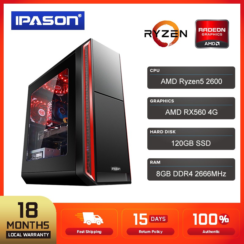 Ipason Amd Ryzen 5 2600 6 Core 3 4ghz Amd Radeon Rx 560 4g Graphics Card 120g Ssd 8g Ddr4 Gaming Pc Shopee Philippines