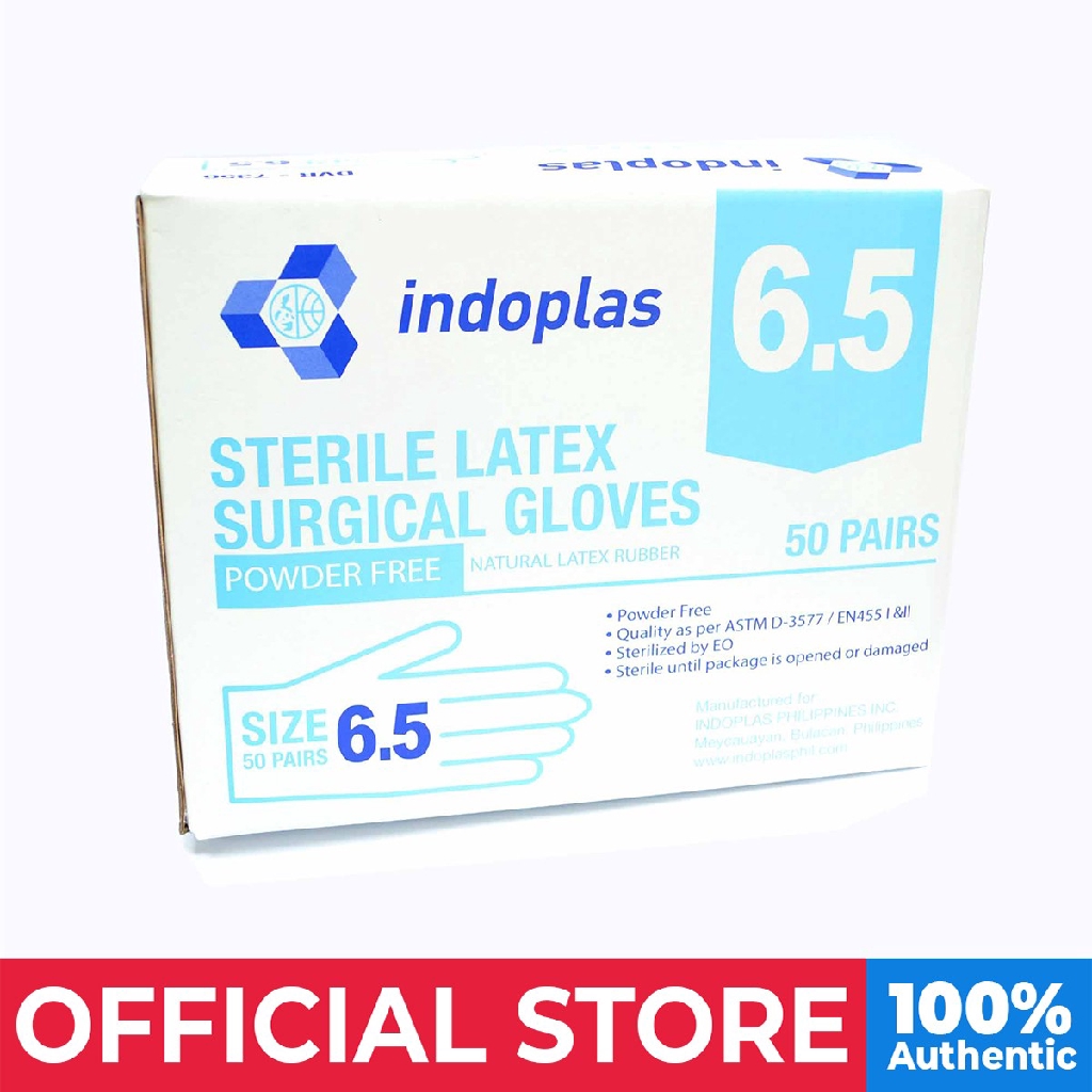 Indoplas Surgical Gloves POWDER FREE 6.5 Set of 50 Pairs Shopee