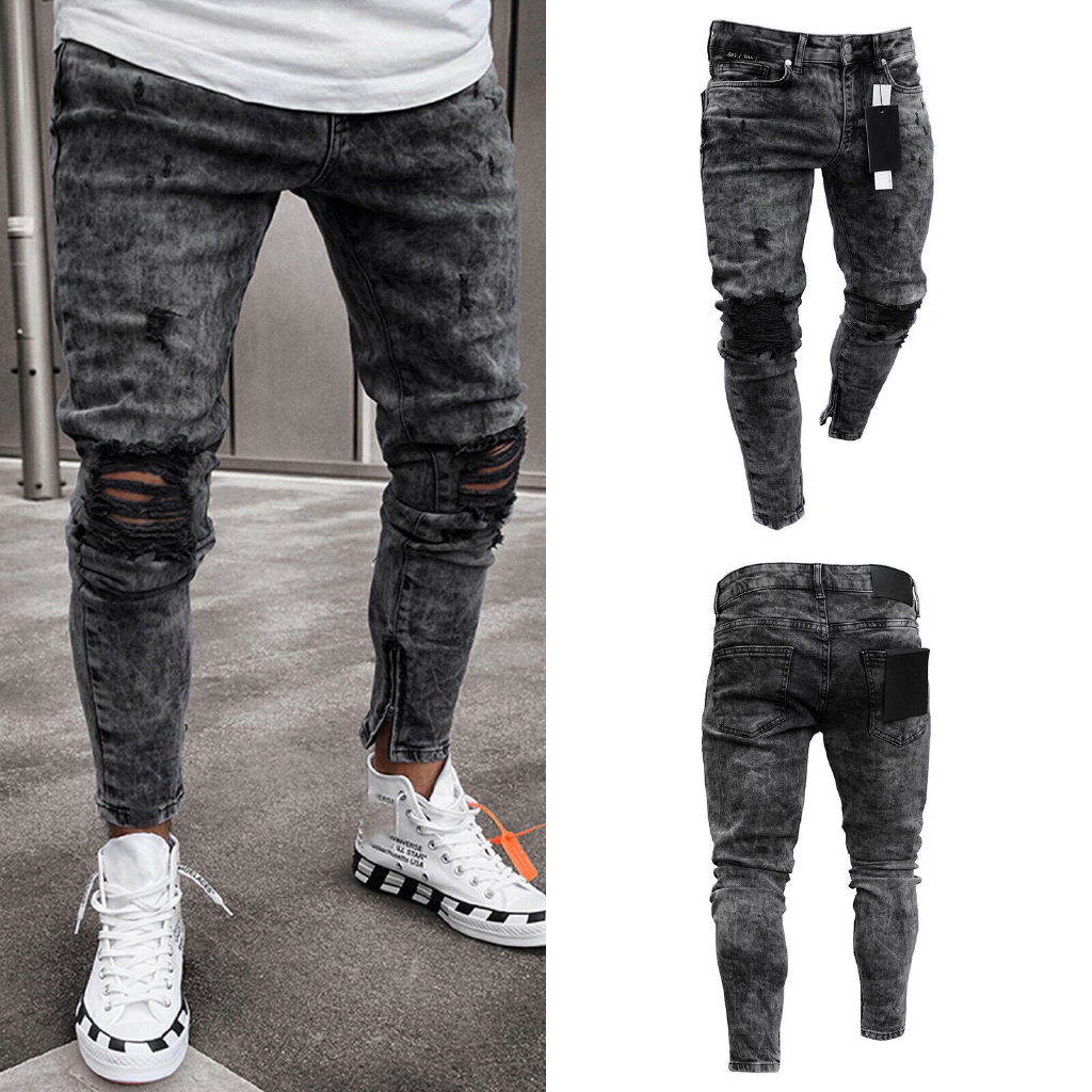 mens ripped black jeans slim