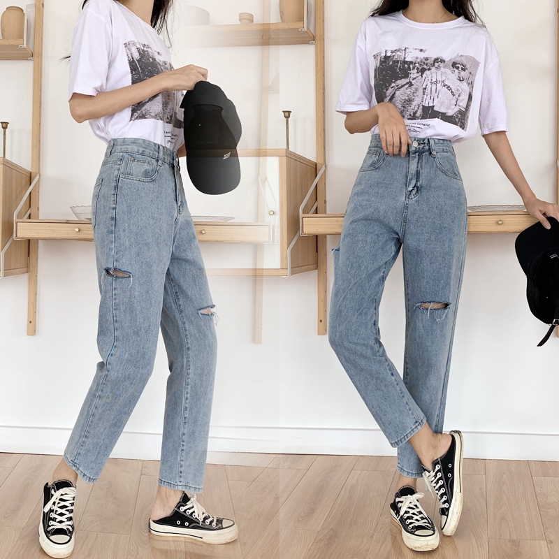 high rise ripped boyfriend jeans