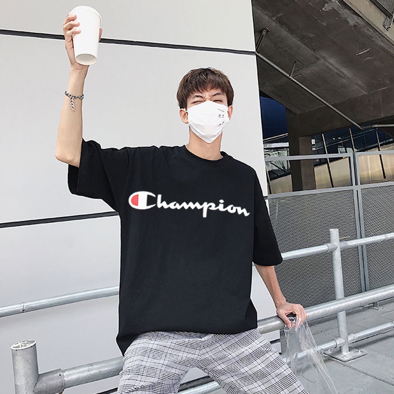 Champion official authentic couple print short-sleeved men's and women's tide brand round neck T-shi #1