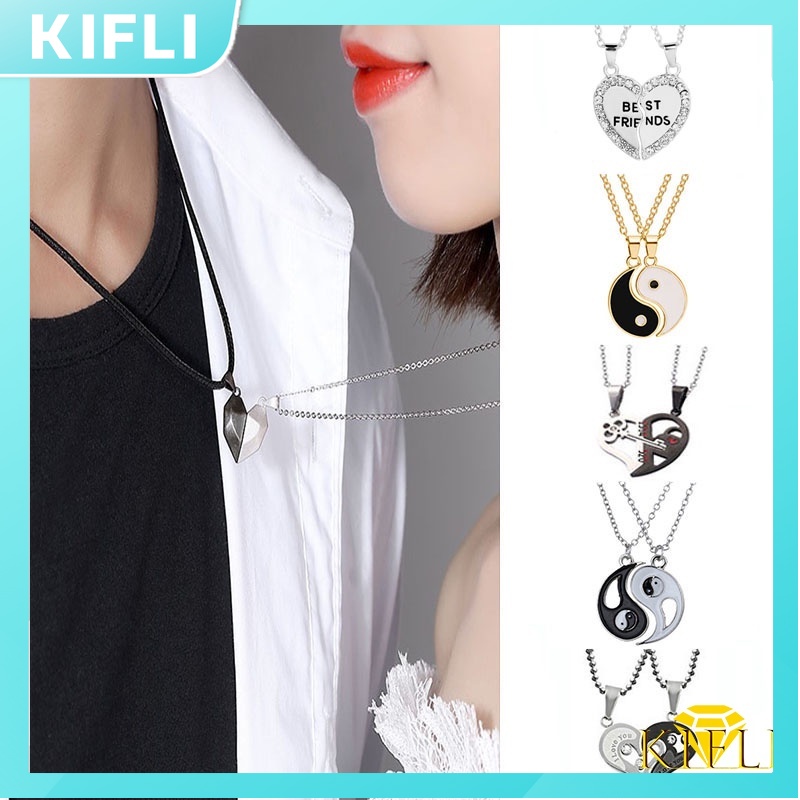 2Pcs Set Lovers Heart Pendant Fashion Jewelry Couple Necklace