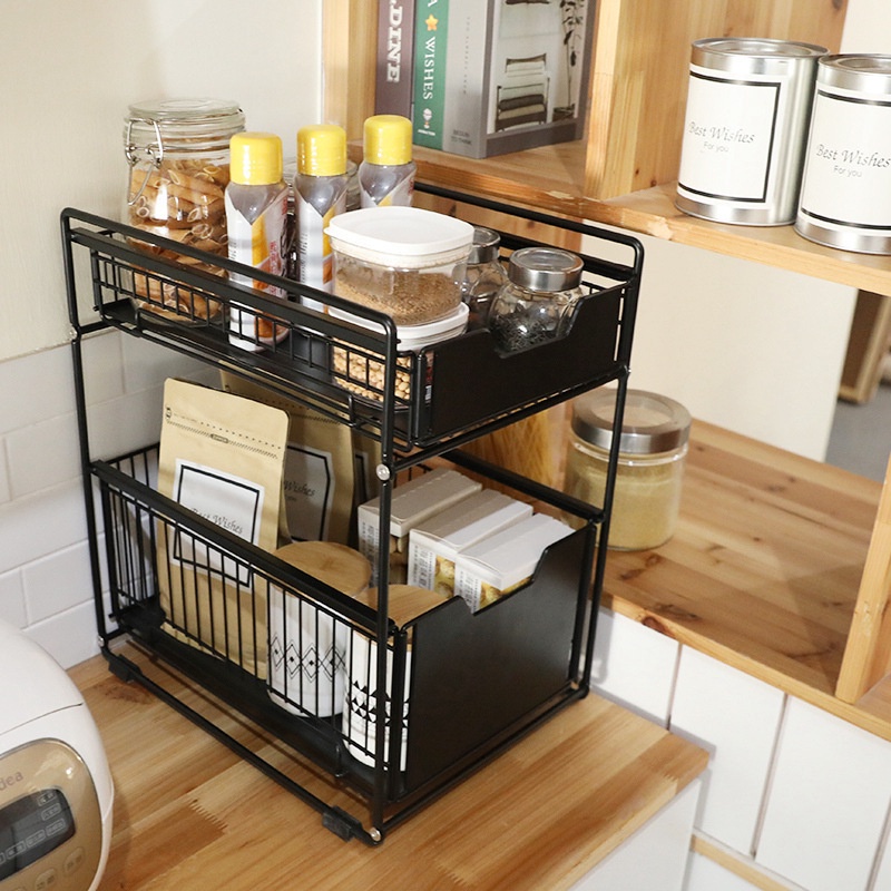 MIC Home 2Tier Condiments Rack Kitchen Organizer Sliding Pull