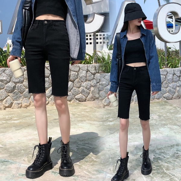 tight black denim shorts