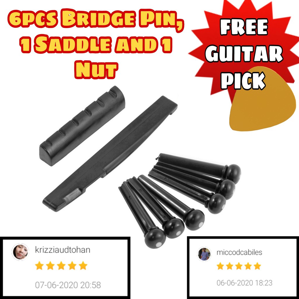 SET Acoustic Set 6pcs Black Bridge Pin 1 Saddle 1 Nut Acoustic Guitar