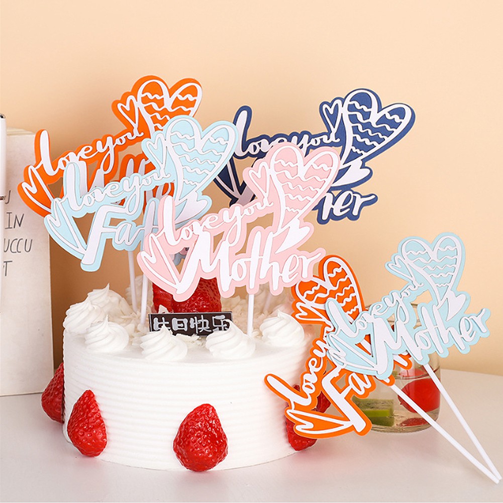 I Love Mom Dad Paper Cake Topper Parents Birthday Cake Topper Cupcake Dessert Decor Birthday Party Supplies Shopee Philippines