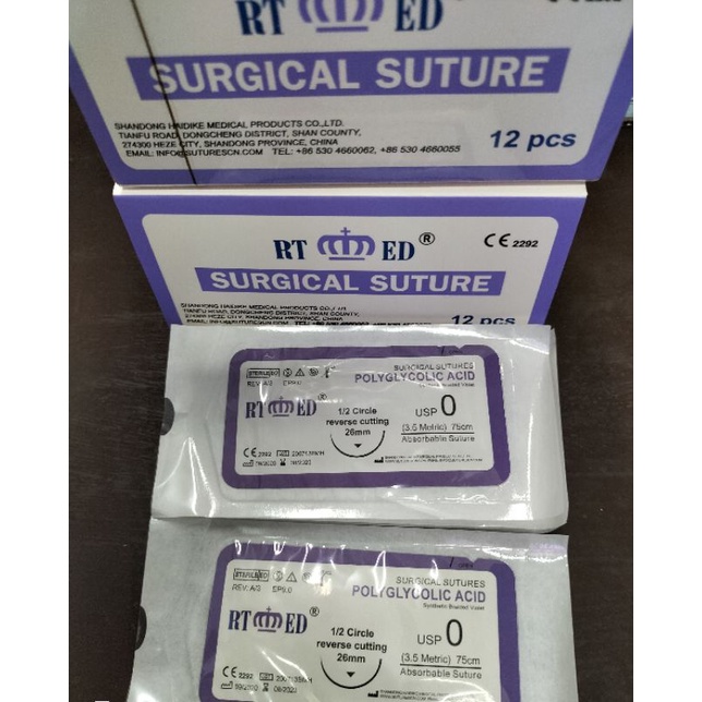 PolyGlycolic Acid Absorbable Surgical Suture 0 Round and Cutting 75 cm ...