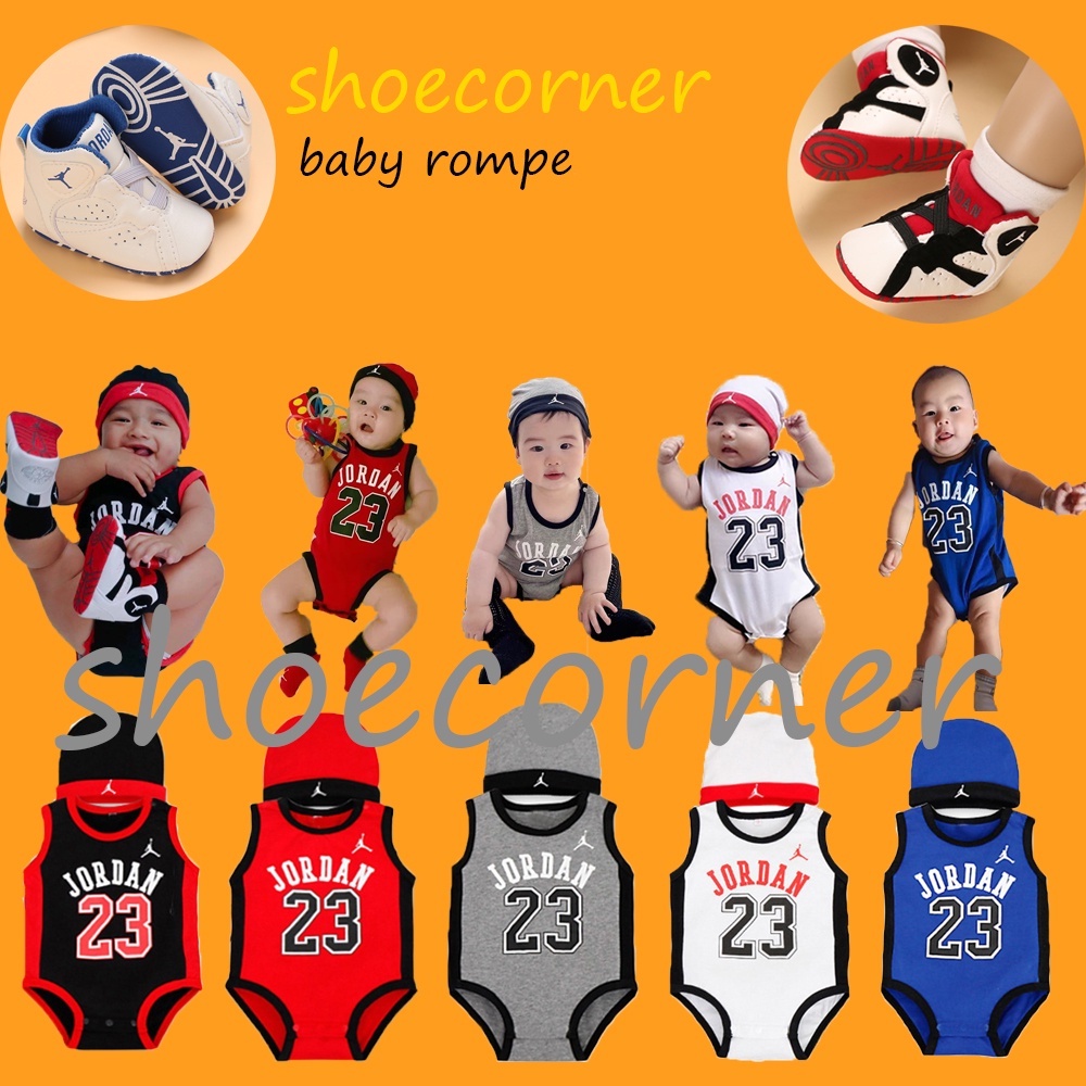 Baby Boy Basketball Jersey Romper+hat Set Newborn Baby Jersey Terno Jordan 23 Onesies Cotton Jumpsui