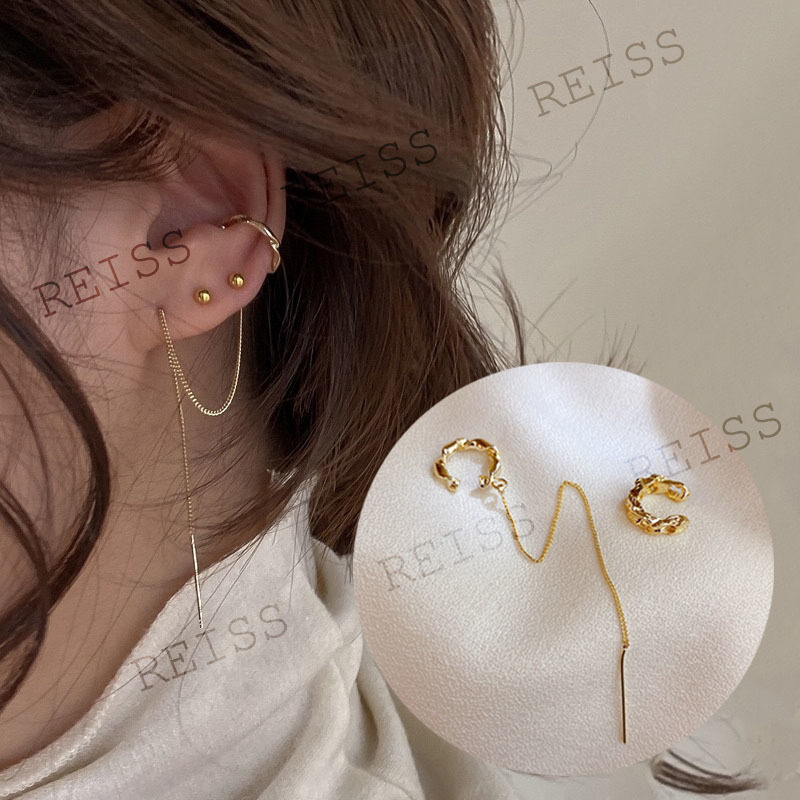 Simple Ear Cuffs Earrings Gold Long Tassel Chain Dangle Drop Earrings