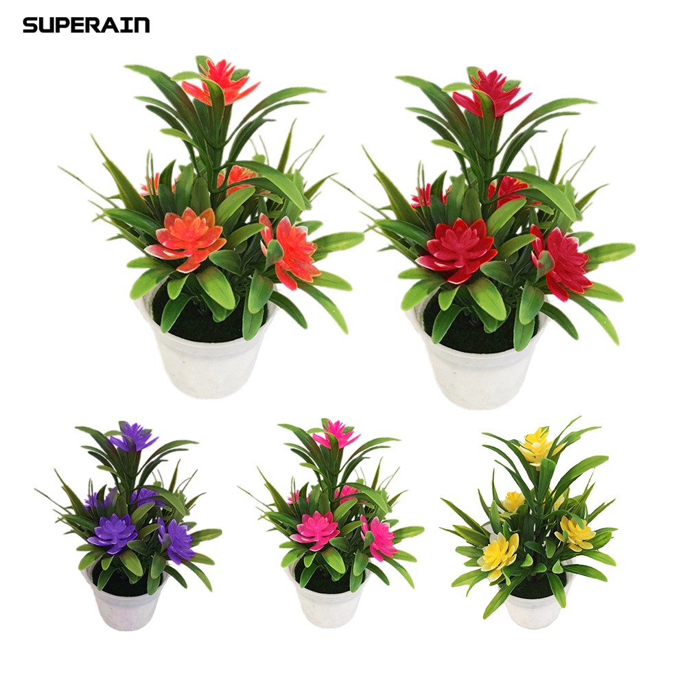 SUPERAIN Artificial Fake Lotus Flower Potted Plant Bonsai Home Decor