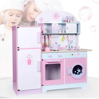 pink wooden kitchen set