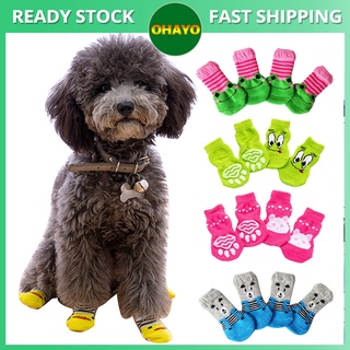 4Pcs Cute Pet Dog Socks Print Anti-Slip Cats Puppy Shoes Socks Cotton Soft Indoor Wear Pet Socks